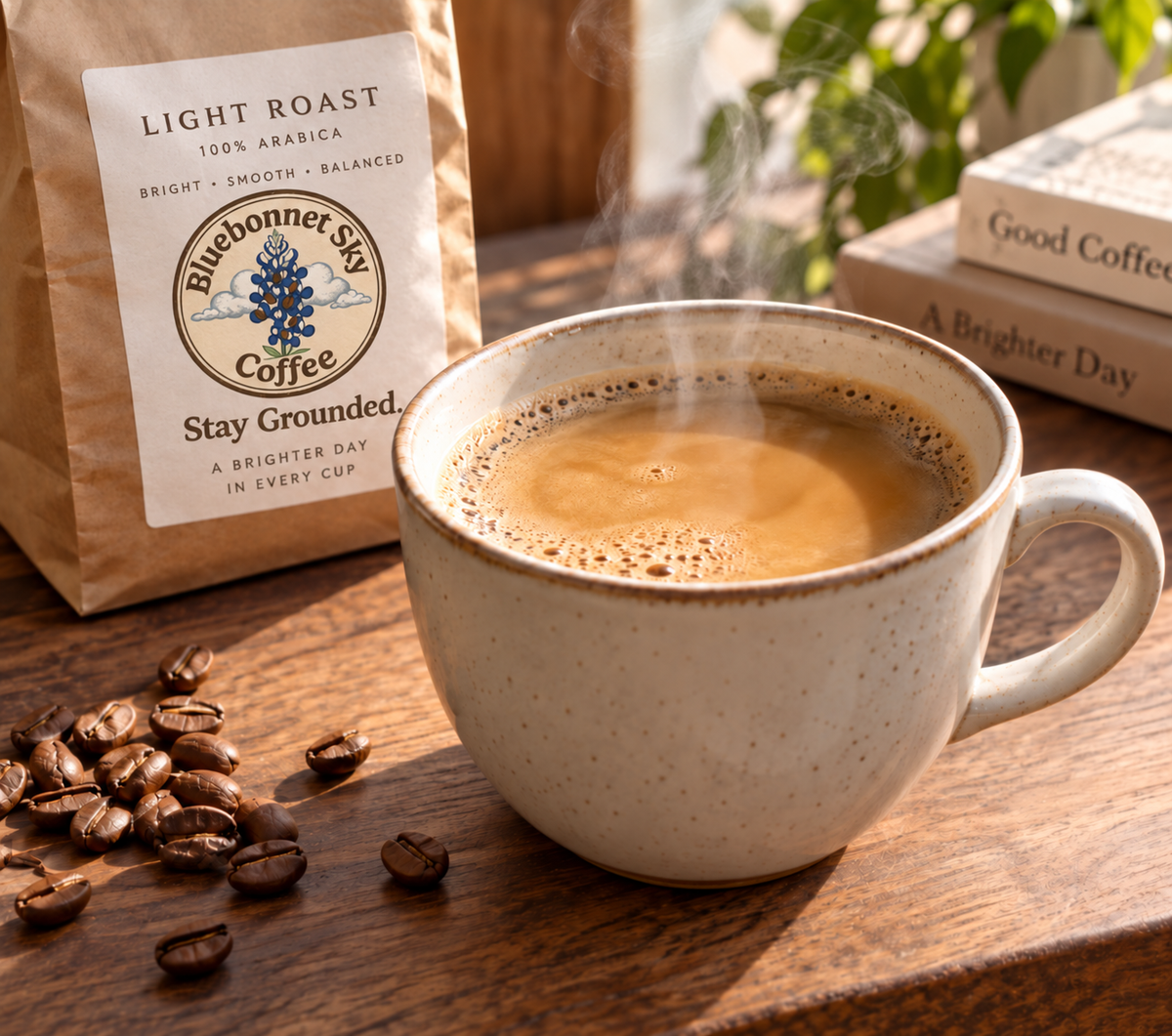Cup of lighter roasted coffee highlighting bright and complex flavors of light roast coffee beans