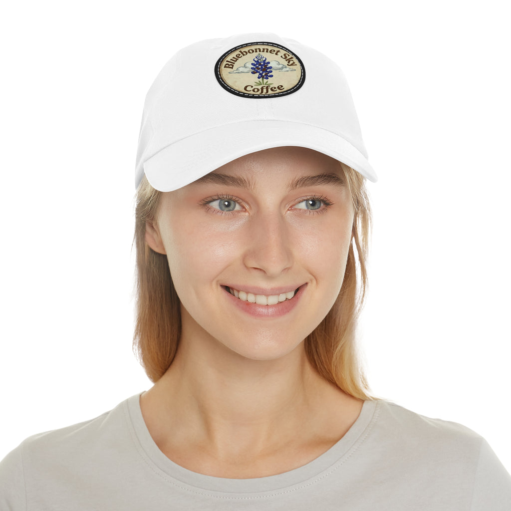 Bluebonnet Sky Coffee Leather Patch Dad Hat