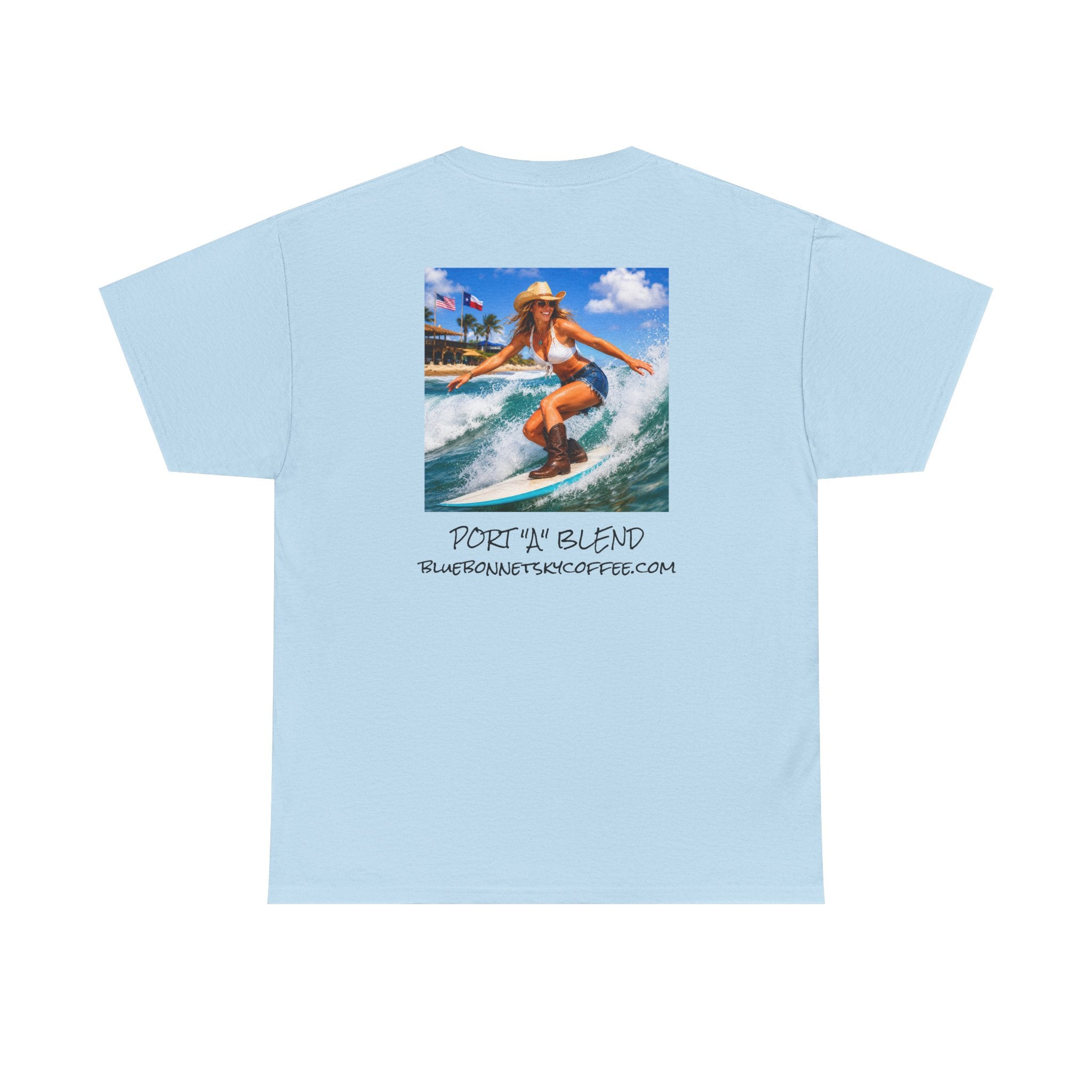 Port "A" blend-Retro Bluebonnet Sky Coffee Graphic T-Shirt