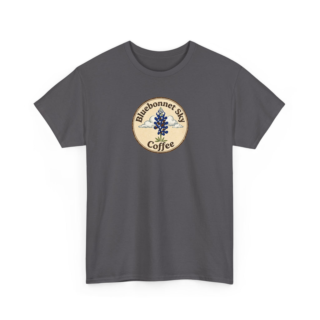 Vaquero Single Origin Tee — Retro Bluebonnet Sky Coffee Graphic T-Shirt