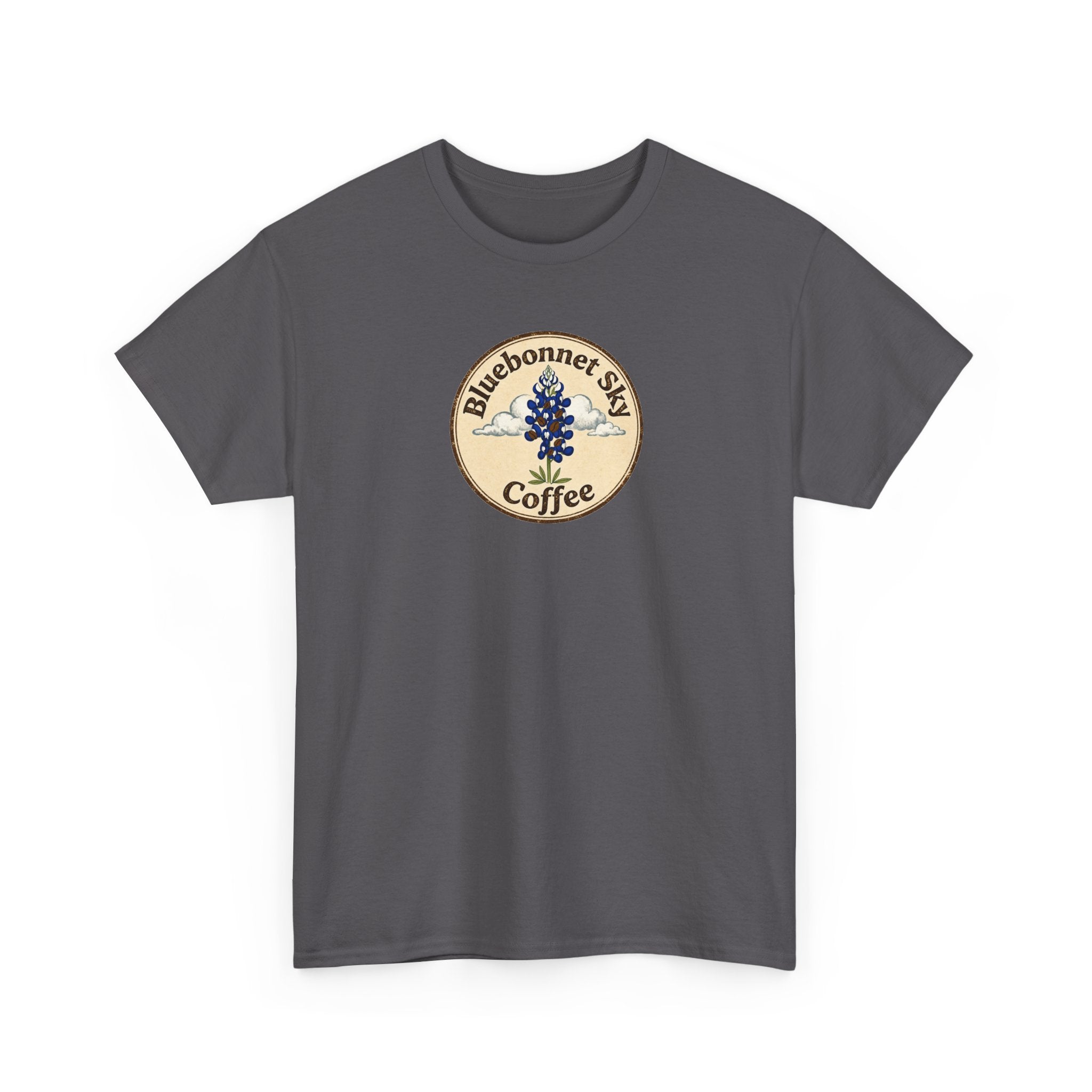 Vaquero Single Origin Tee — Retro Bluebonnet Sky Coffee Graphic T-Shirt