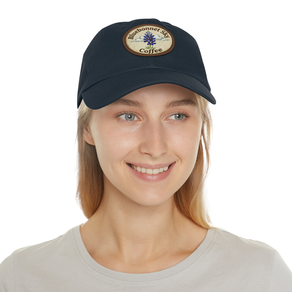 Bluebonnet Sky Coffee Leather Patch Dad Hat