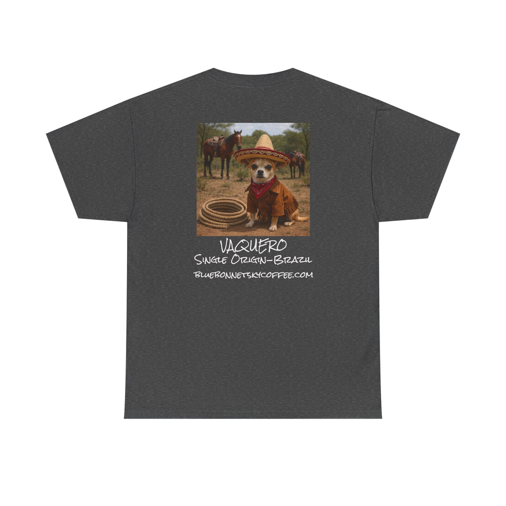 Vaquero Single Origin Tee — Retro Bluebonnet Sky Coffee Graphic T-Shirt