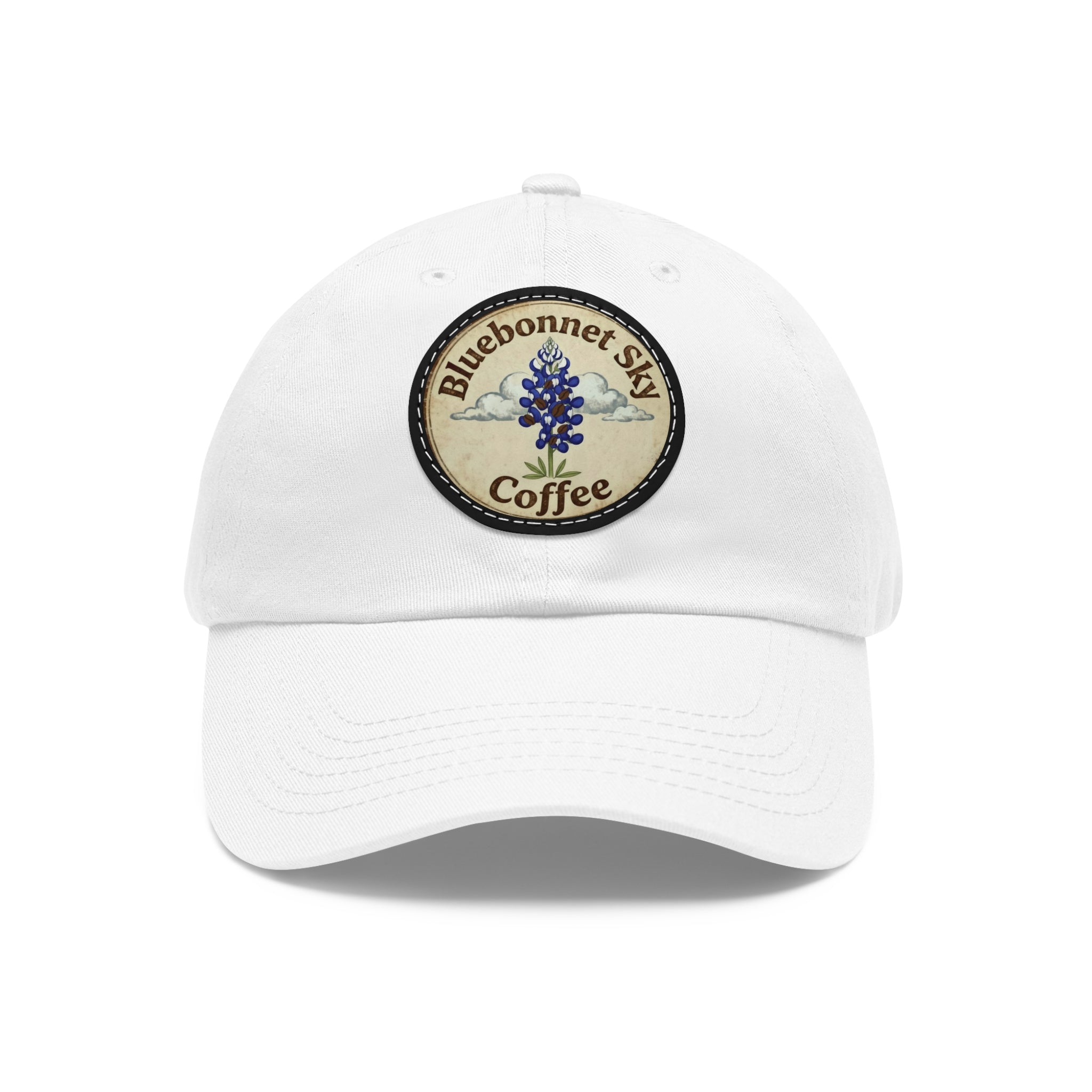 Bluebonnet Sky Coffee Leather Patch Dad Hat