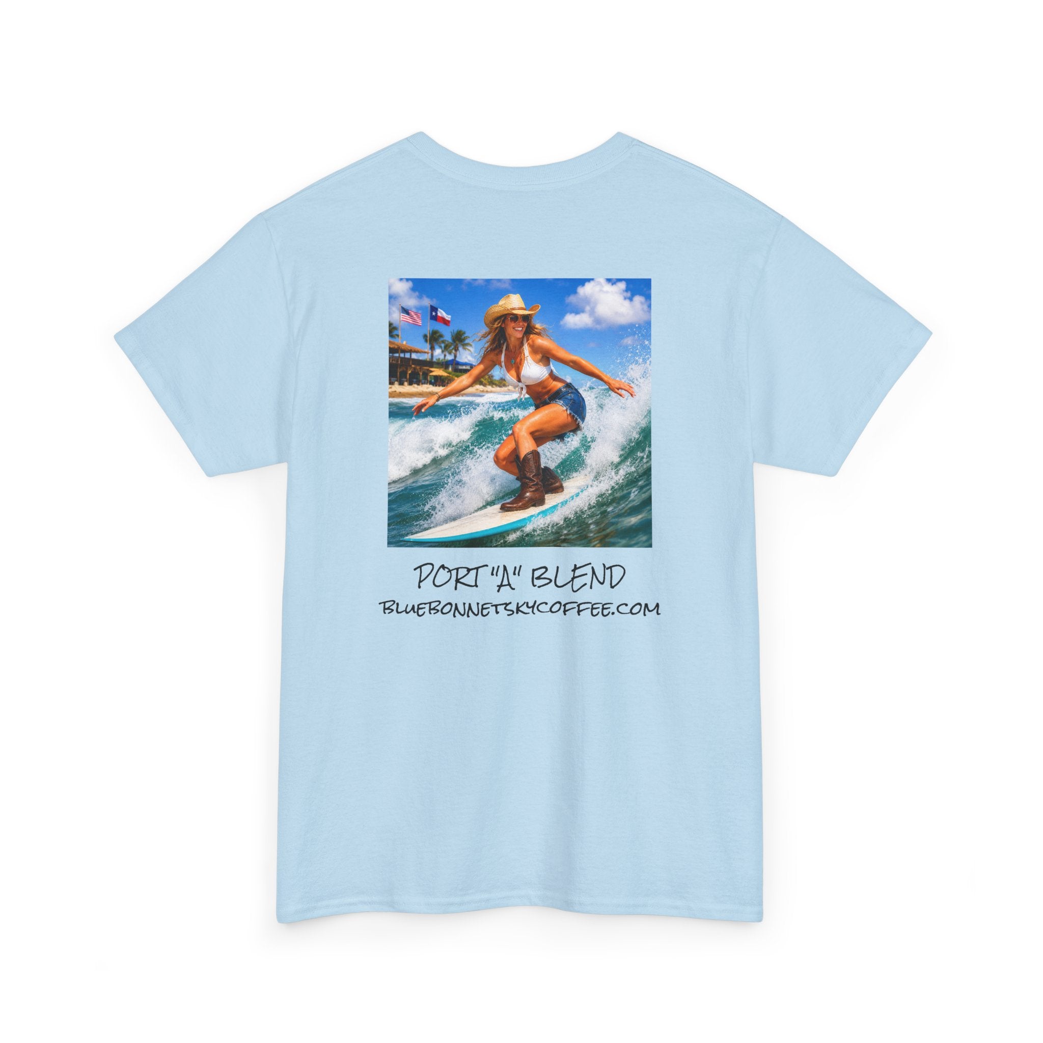Port "A" blend-Retro Bluebonnet Sky Coffee Graphic T-Shirt