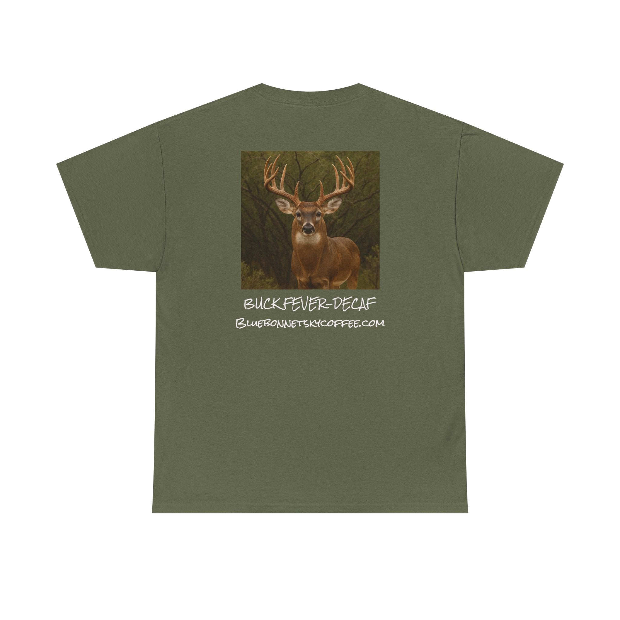 Buck Fever Decaf Coffee Tee-Retro Bluebonnet Sky Coffee Graphic T-Shirt