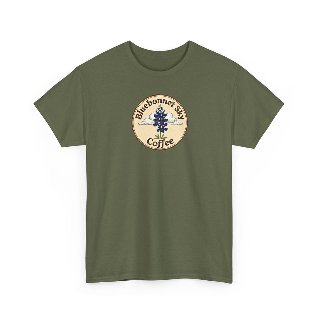 Buck Fever Decaf Coffee Tee-Retro Bluebonnet Sky Coffee Graphic T-Shirt
