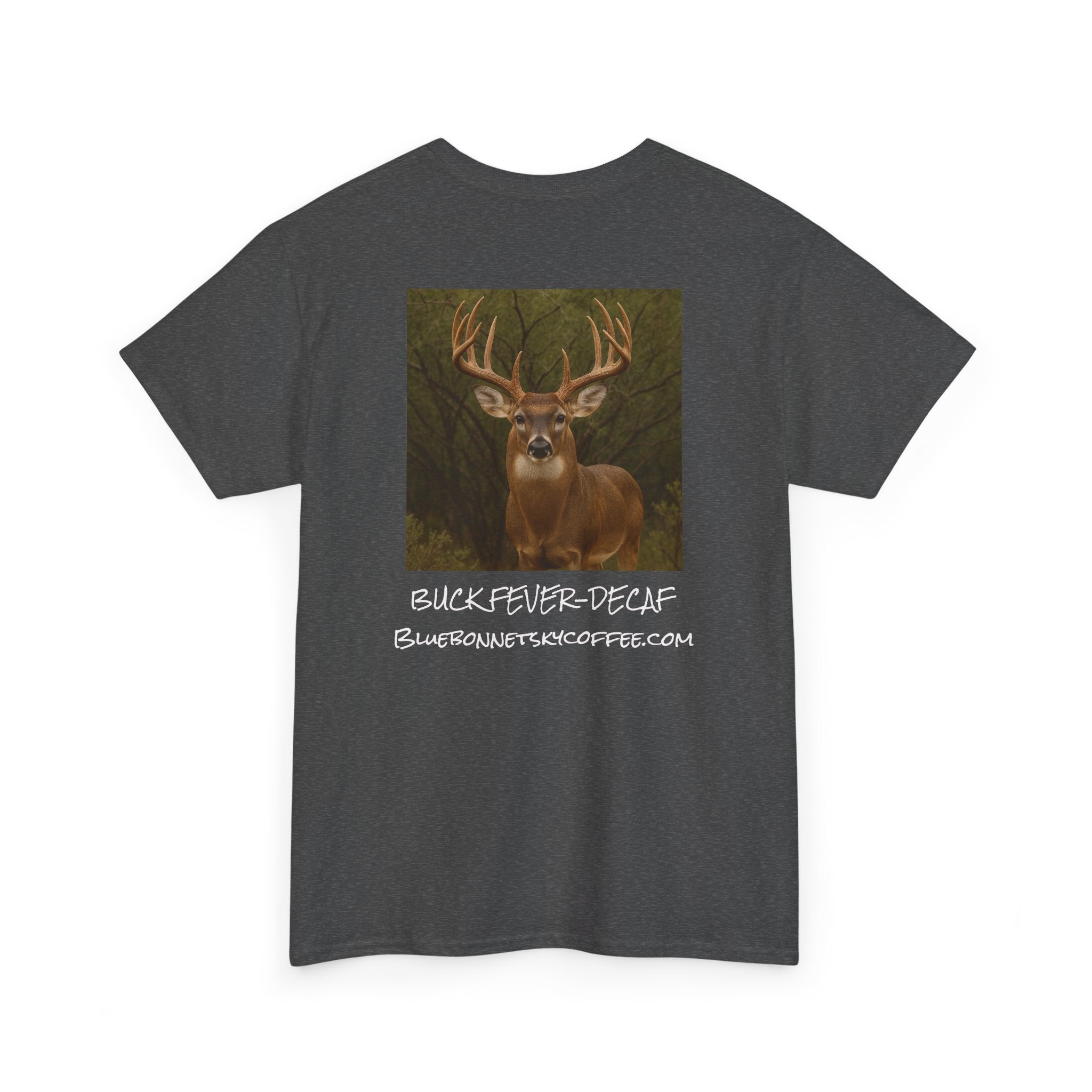 Buck Fever Decaf Coffee Tee-Retro Bluebonnet Sky Coffee Graphic T-Shirt