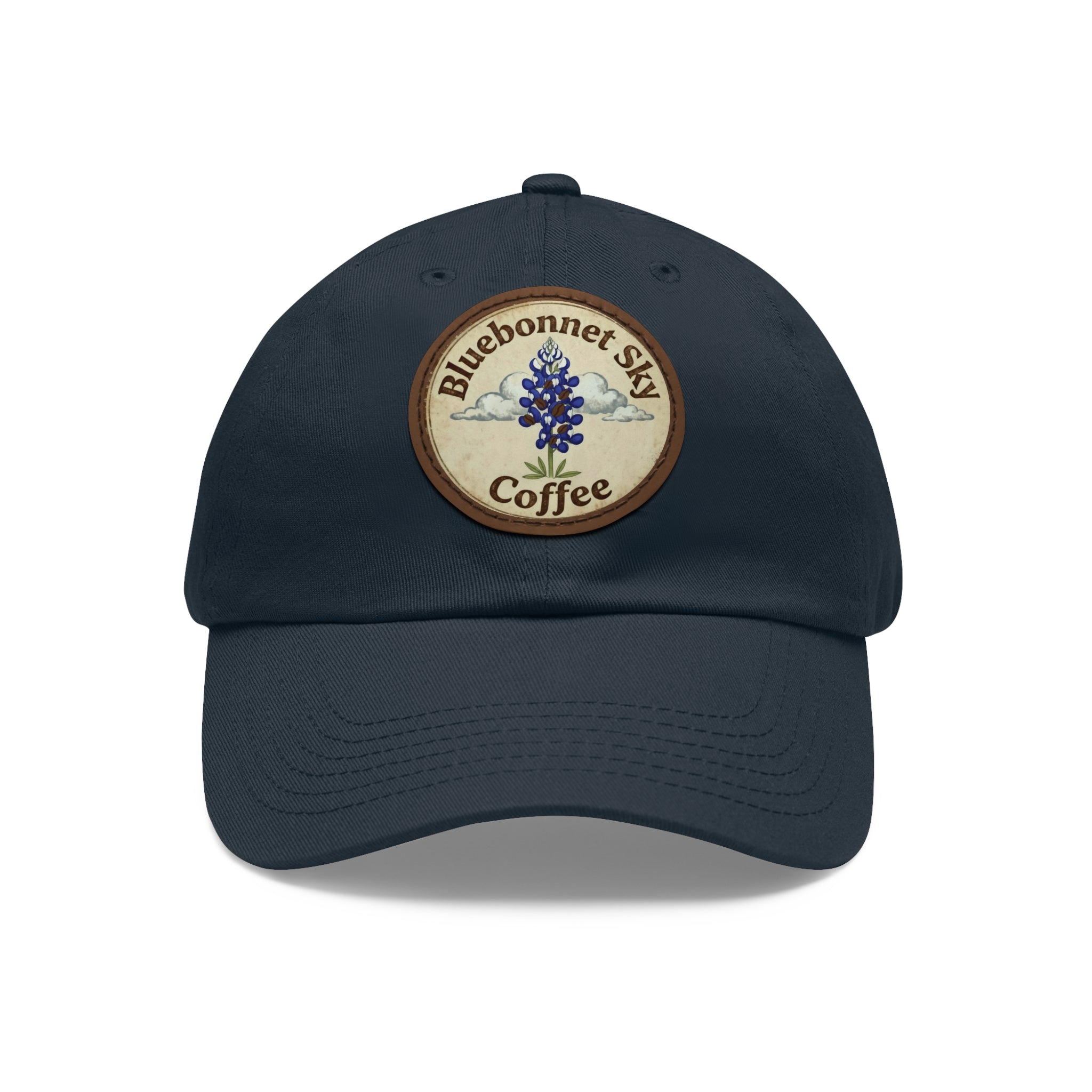 Bluebonnet Sky Coffee Leather Patch Dad Hat