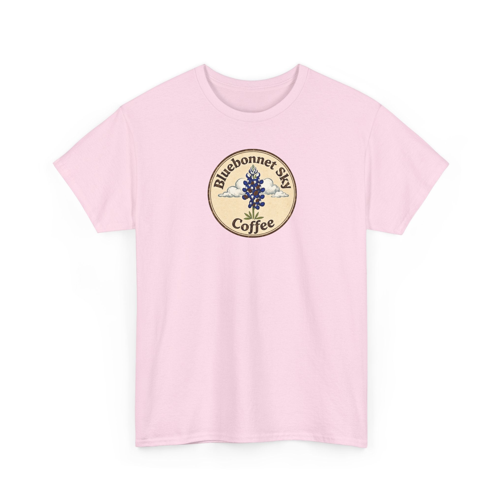 Cowgirl Kick Single Origin Tee — Retro Bluebonnet Sky Coffee Graphic T‑Shirt
