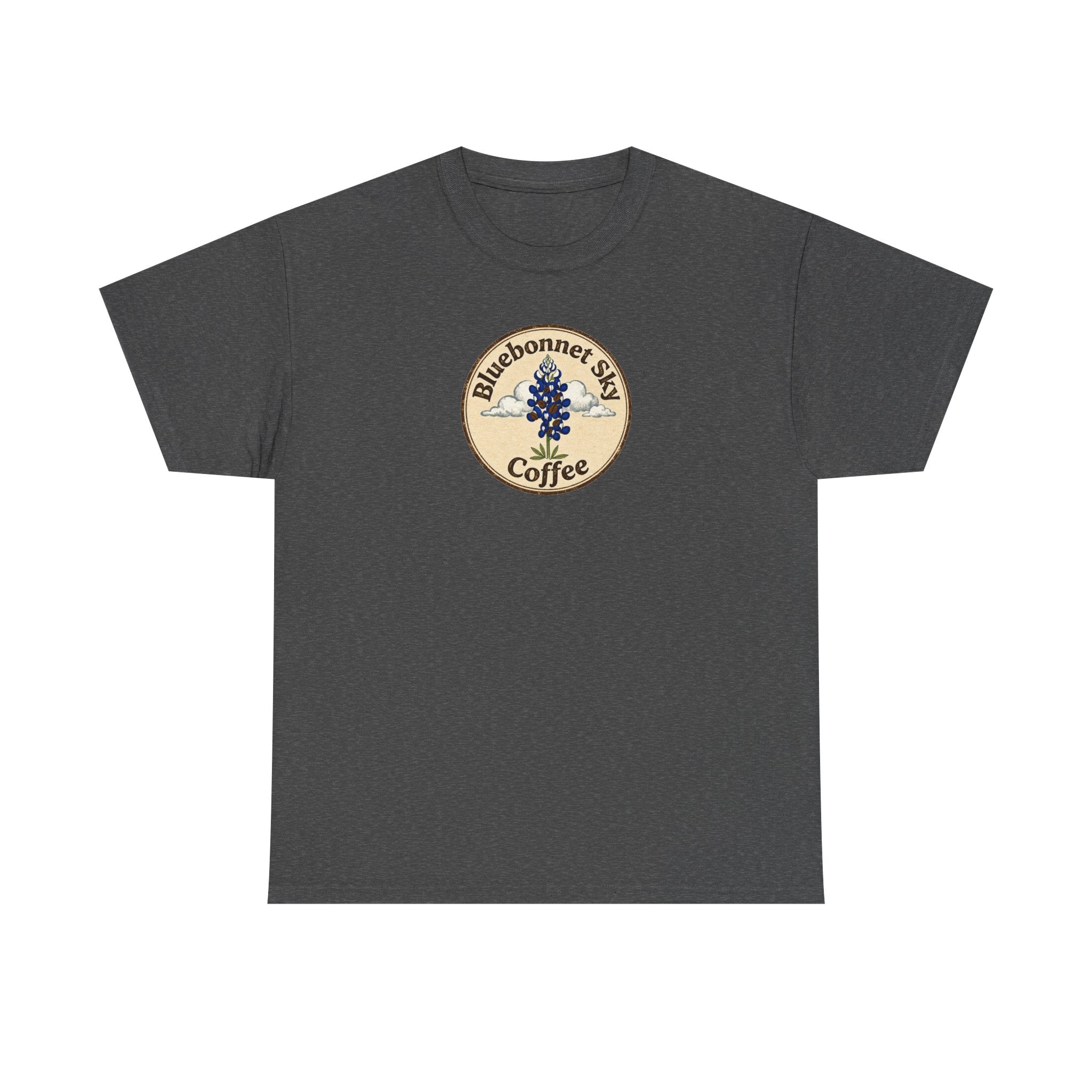Rancher's Rush Hour Dark Roast Tee-Retro Bluebonnet Sky Coffee Graphic Tee-Shirt