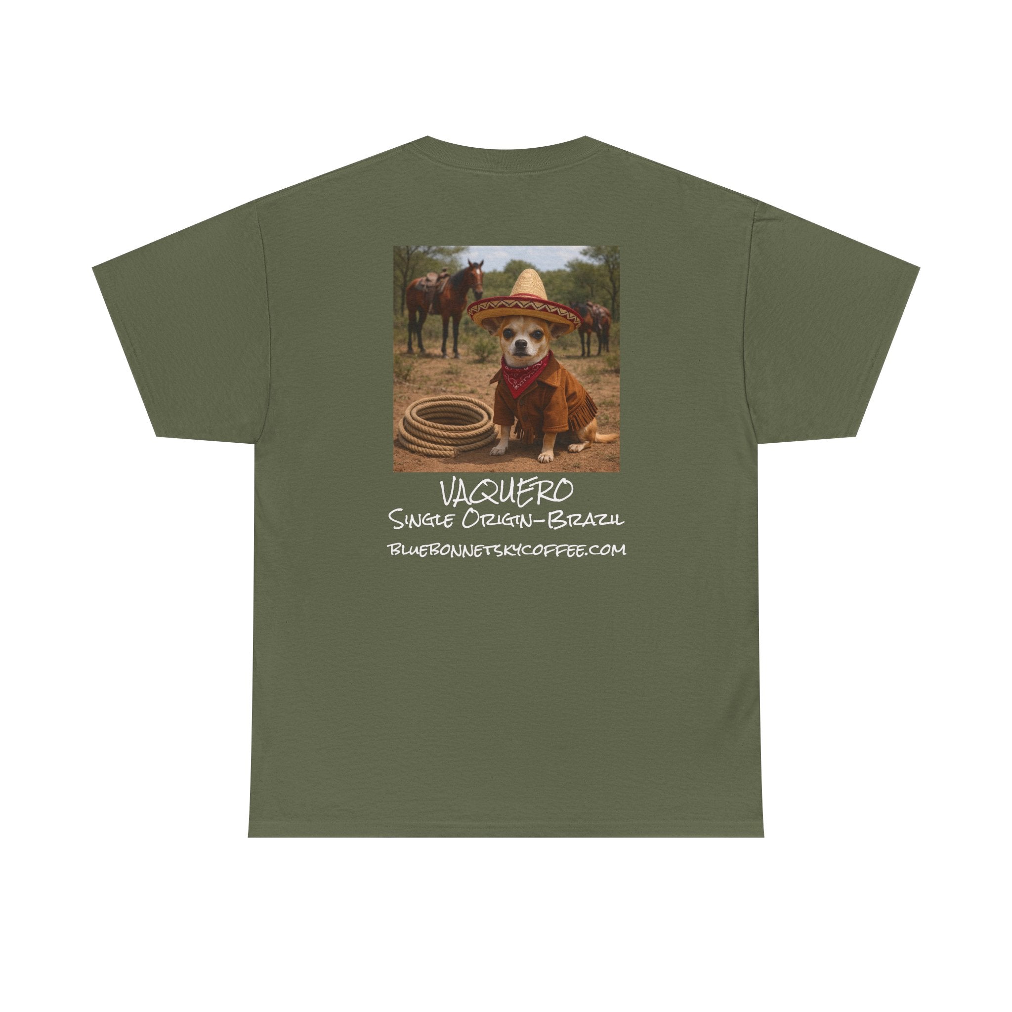Vaquero Single Origin Tee — Retro Bluebonnet Sky Coffee Graphic T-Shirt