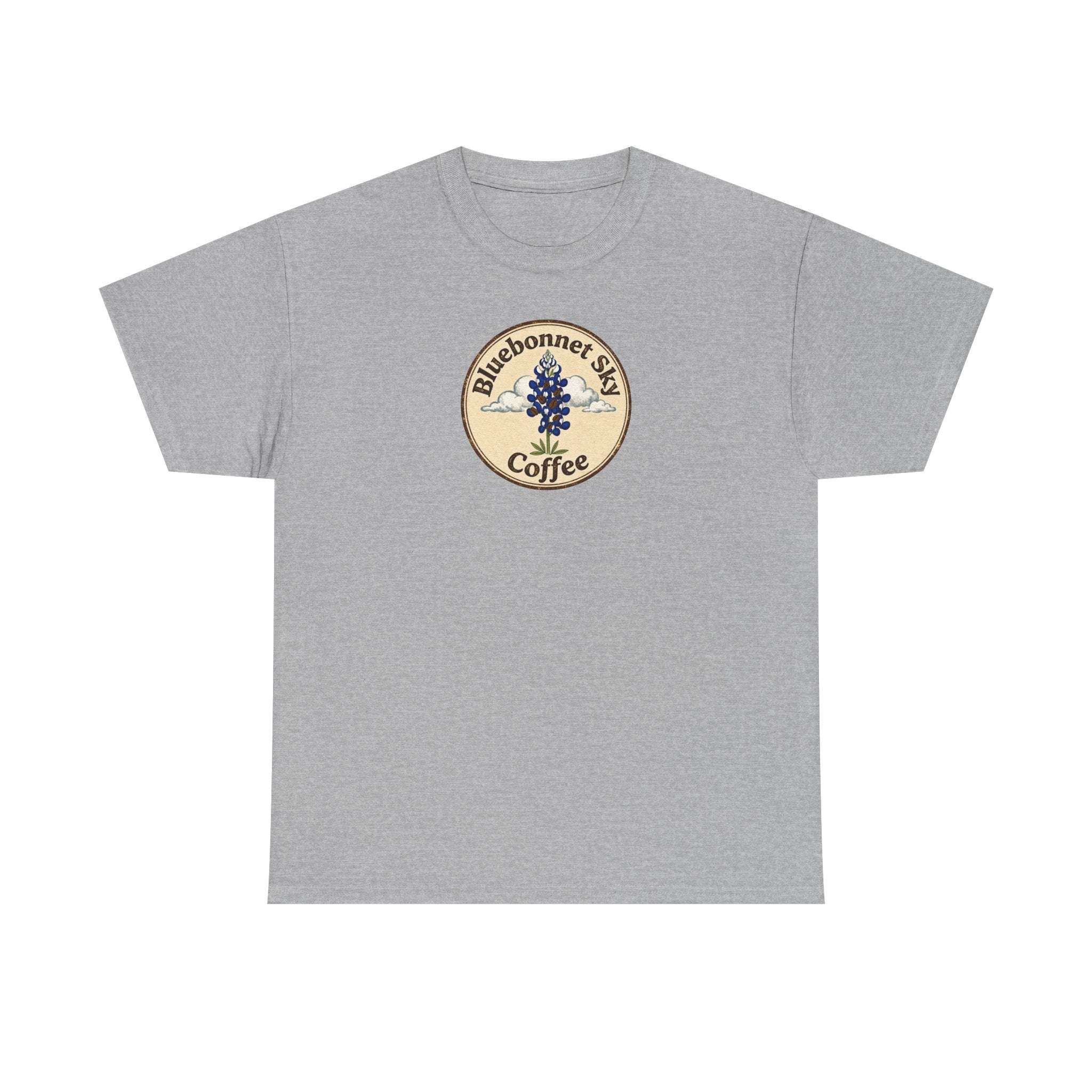 Cowgirl Kick Single Origin Tee — Retro Bluebonnet Sky Coffee Graphic T‑Shirt