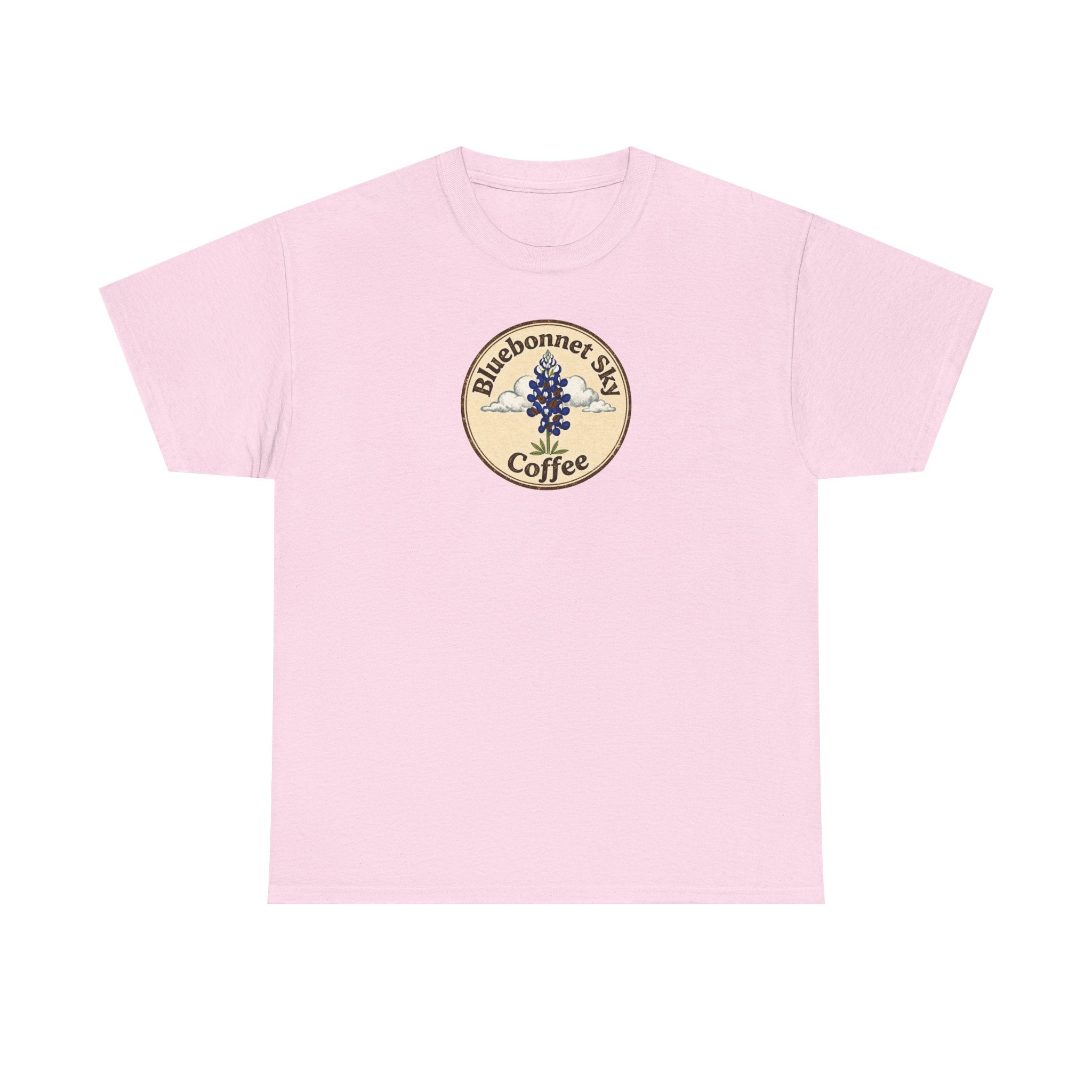 Cowgirl Kick Single Origin Tee — Retro Bluebonnet Sky Coffee Graphic T‑Shirt