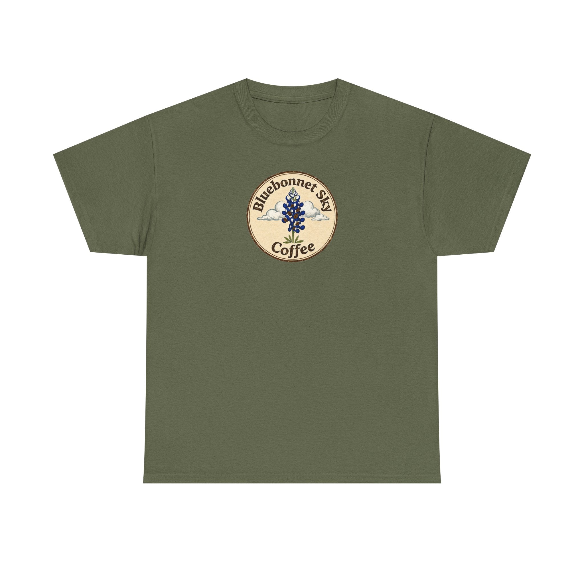 Buck Fever Decaf Coffee Tee-Retro Bluebonnet Sky Coffee Graphic T-Shirt