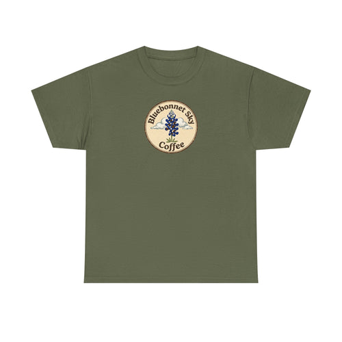 Buck Fever Decaf Coffee Tee-Retro Bluebonnet Sky Coffee Graphic T-Shirt