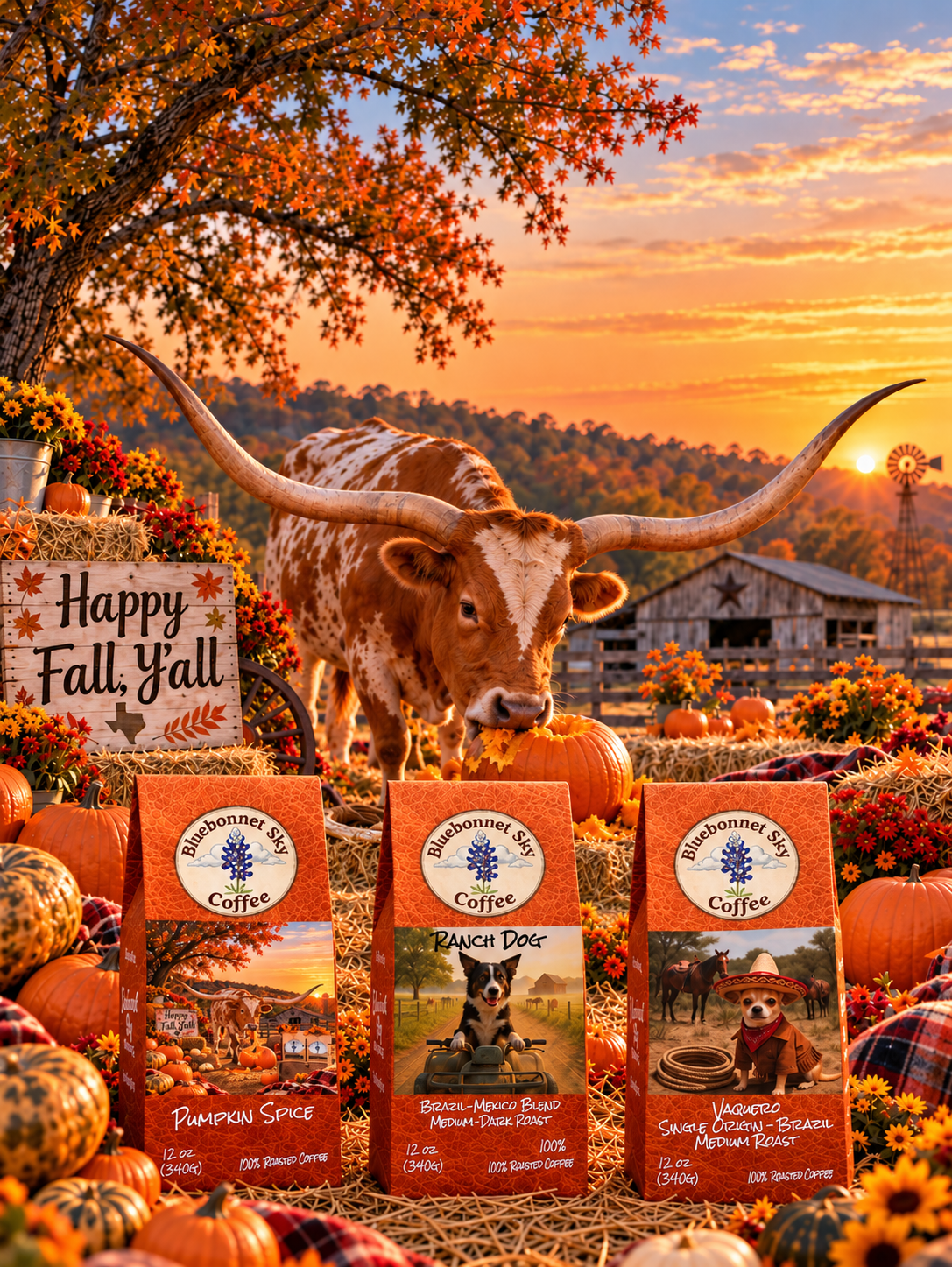 Bluebonnet Sky Fall Coffee Trio