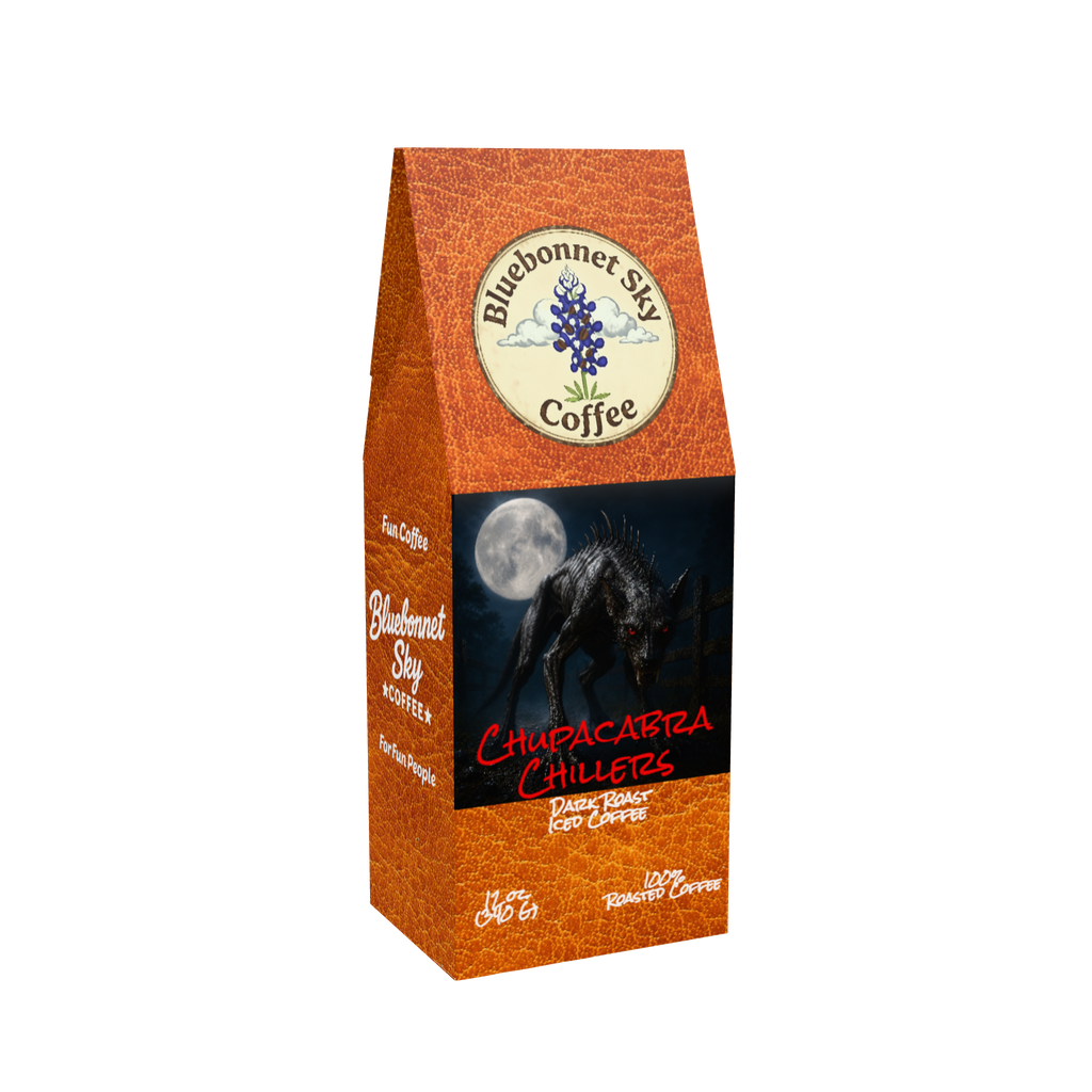 Bluebonnet Sky Coffee Chupacabra Chillers dark roast iced coffee 12 oz bag