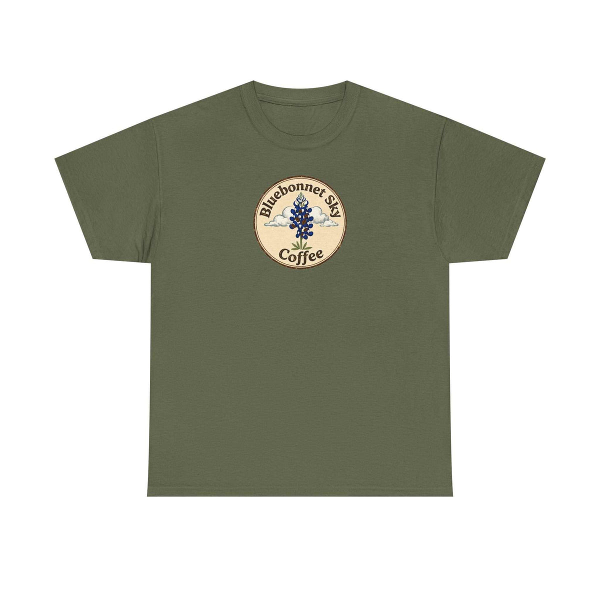 Buck Fever Decaf Coffee retro bluebonnet sky graphic t-shirt
