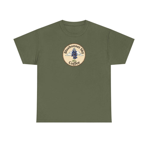 Buck Fever Decaf Coffee retro bluebonnet sky graphic t-shirt