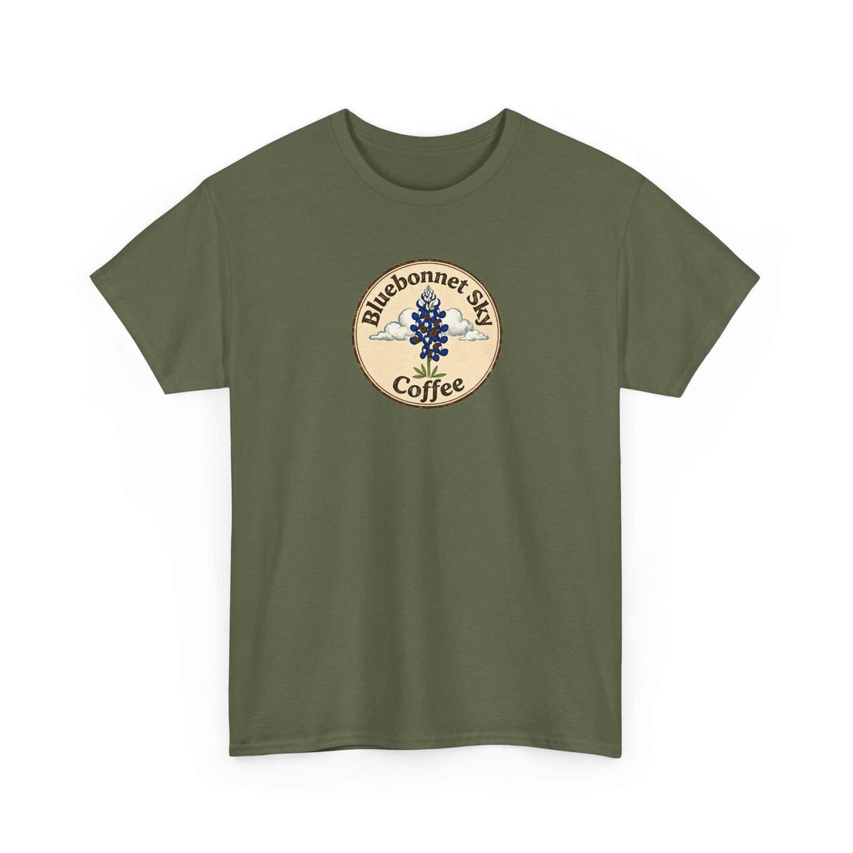 Vintage Bluebonnet Sky Coffee graphic Vaquero Single Origin Tee in soft retro style