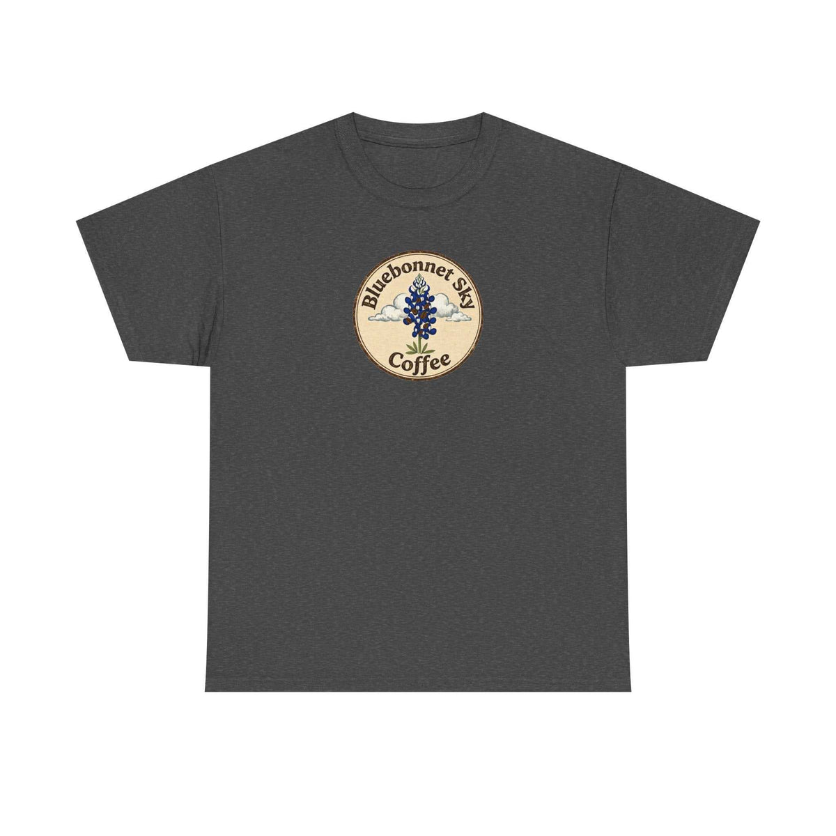 Vaquero Single Origin Tee Retro Bluebonnet Sky coffee graphic t-shirt in blue